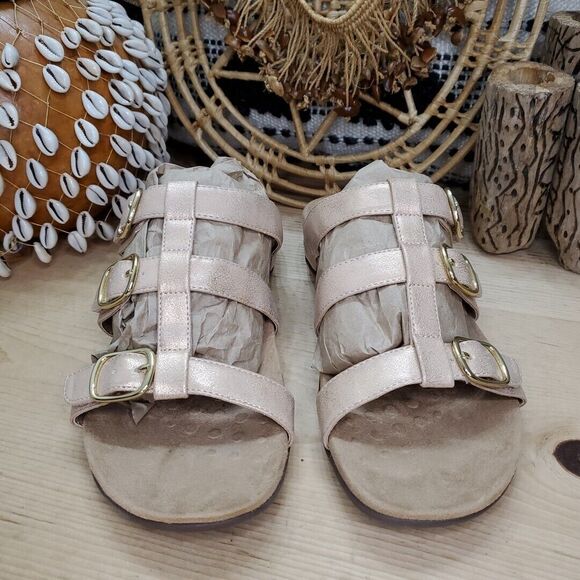 Vionic Women's US 9 EU 41 Misa Rose Gold Shimmer 3 Buckle Strap Slide Sandals - Picture 1 of 13